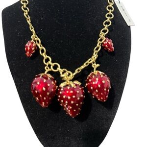 Piker K Huge Red and Gold Strawberry Charm Necklace